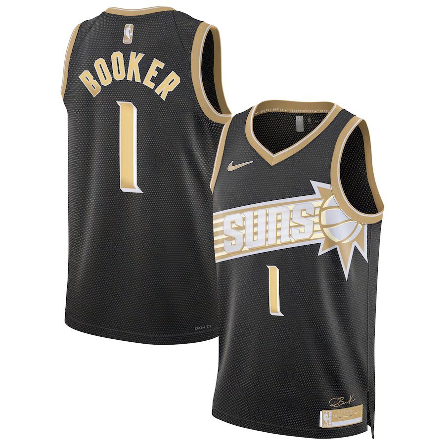 Men's Phoenix Suns Devin Booker 2024 Basketball Stitched Jersey Black Gold