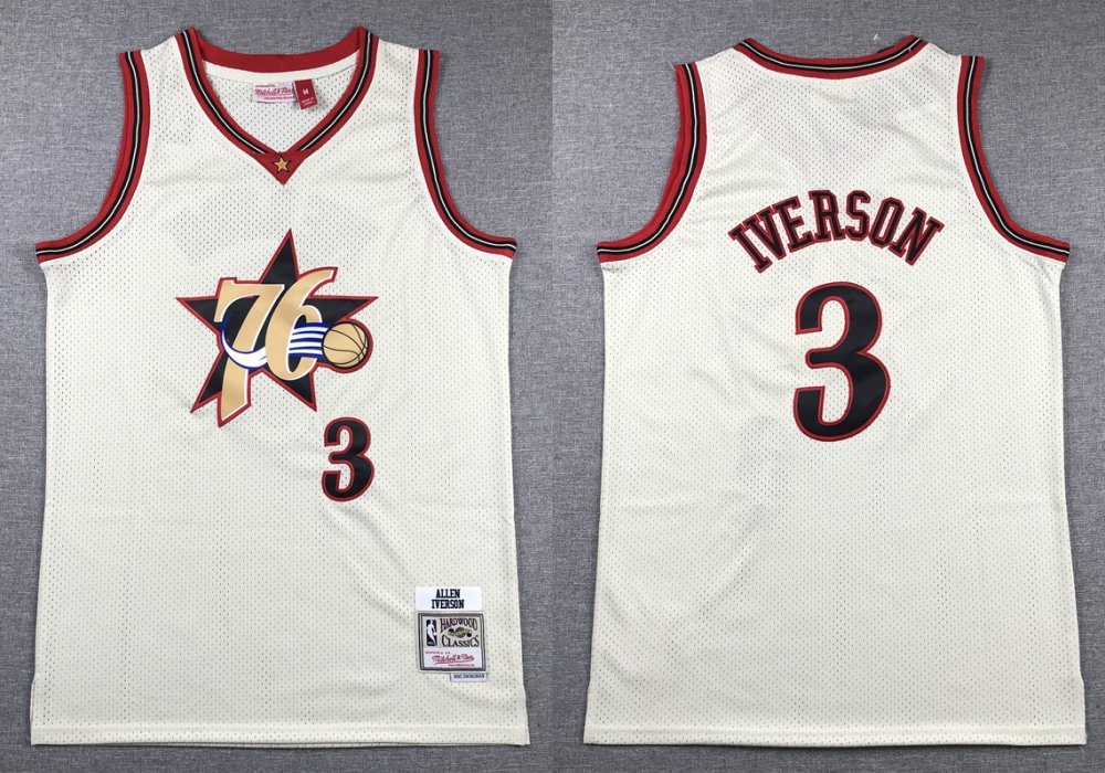 Men's Allen Iverson 76ers Throwback Basketball Jersey Cream White