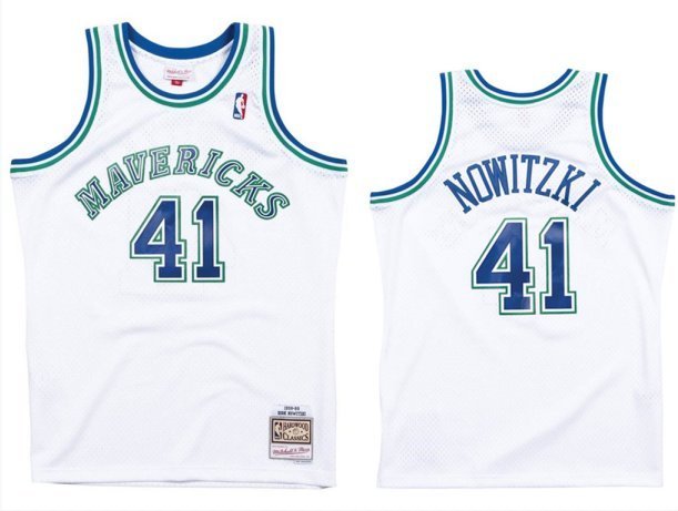 Men's #41 Dirk Nowitzki Dallas Marvericks Throwback White Jersey