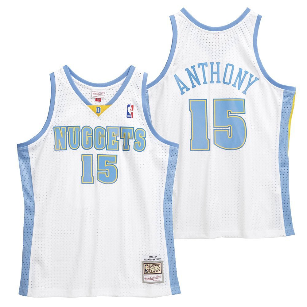 Men's #15 Carmelo Anthony Denver Nuggets Throwback Edition White Jersey