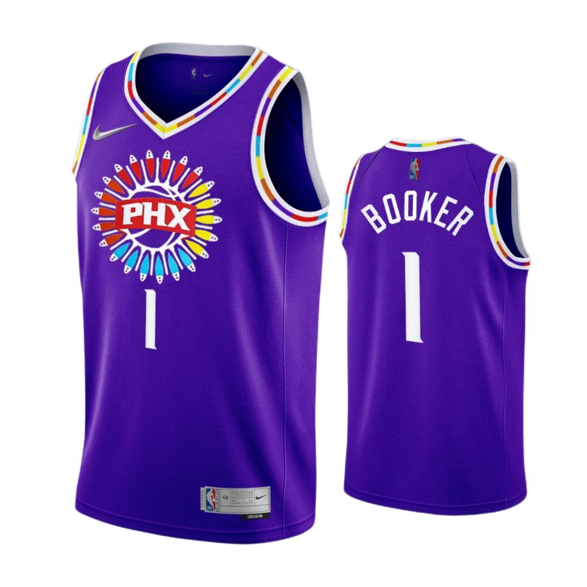 Men & Youth #1 Devin Booker Phoenix Suns 2023-24 Earned Edition Purple Jersey