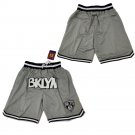 Men's Brooklyn Nets Gray Throwback Stitched Basketball Zipper Pockets Shorts