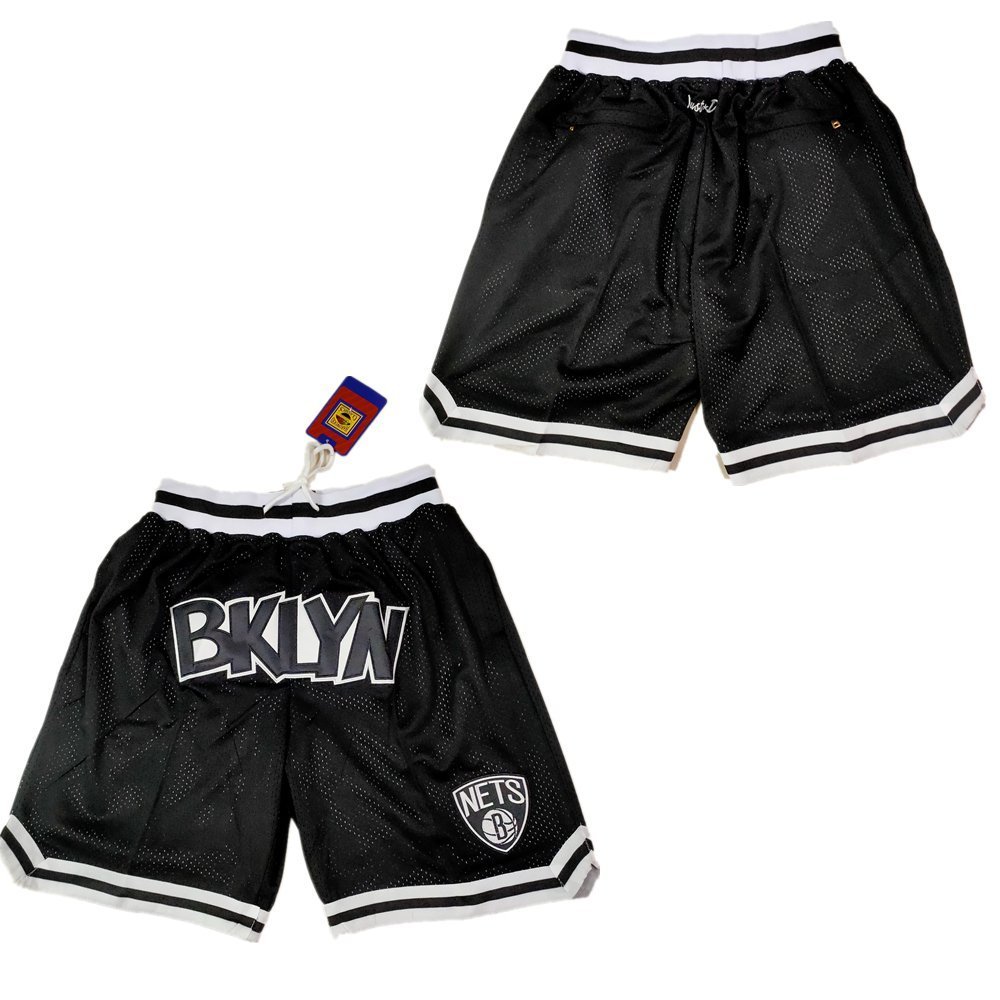 Men's Brooklyn Nets Black Stitched Basketball Zipper Pockets Shorts