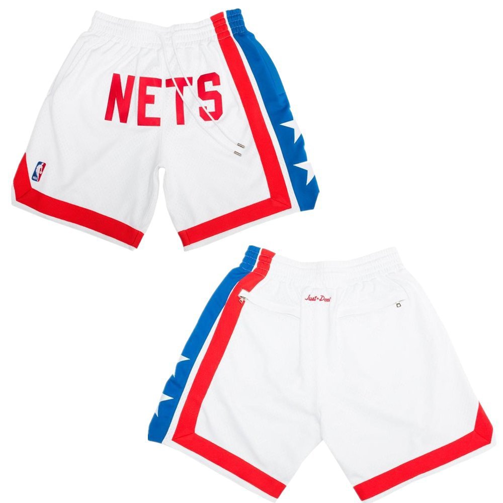 Men's Brooklyn Nets Throwback White Stitched Basketball Zipper Pockets Shorts