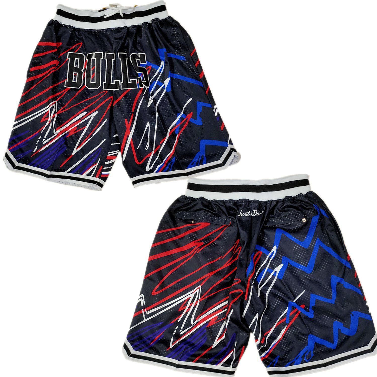 Men's Chicago Bulls Lightning Black Embroidered Basketball Zipper Pockets Shorts