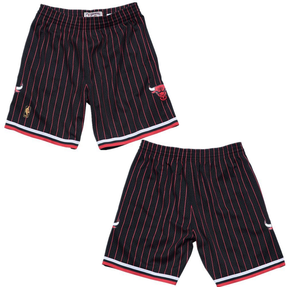 Men's Chicago Bulls Red Black Pinstripe Stitched Basketball Shorts
