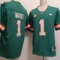 Men's Miami Hurricanes #1 Cam Ward Green Stitched Football Jersey