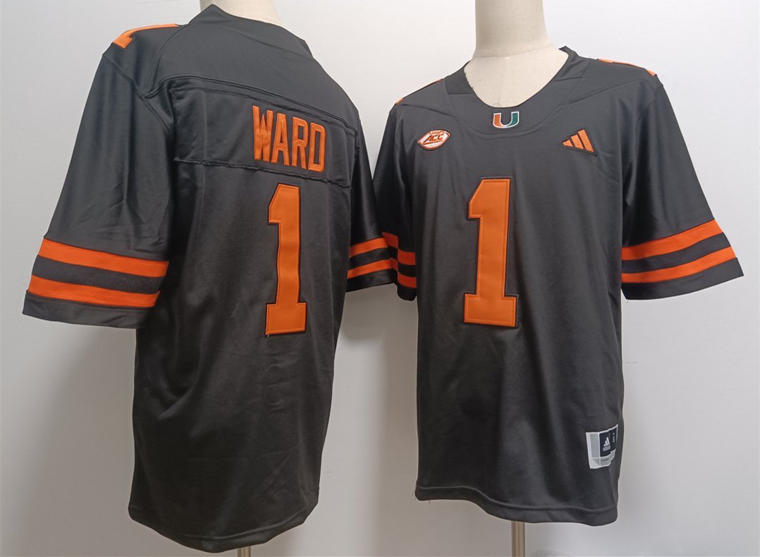 Men's Miami Hurricanes #1 Cam Ward Black Stitched Football Jersey