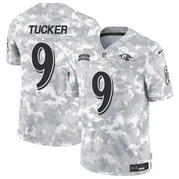 Men's Baltimore Ravens #9 Justin Tucker 2024 F.U.S.E. Arctic Camo Salute to Service Jersey