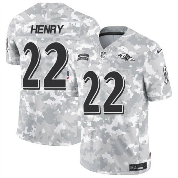 Men's Baltimore Ravens #22 Derrick Henry 2024 F.U.S.E. Arctic Camo Salute to Service Jersey