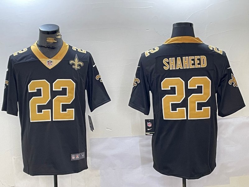 Men's New Orleans Saints #22 Rashid Shaheed Black With Team Patch 2024 Vapor Jersey