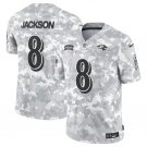 Men's Baltimore Ravens #8 Lamar Jackson Arctic Camo 2024 F.U.S.E. Salute to Service Jersey