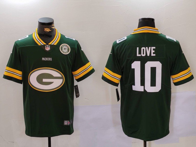 Men's Green Bay Packers Jordan Love Green Big Logo With Patch Vapor Jersey