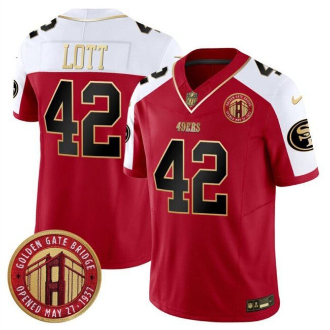 Men's 49ers Ronnie Lott Red-White F.U.S.E. Golden Gate Bridge Path Jersey