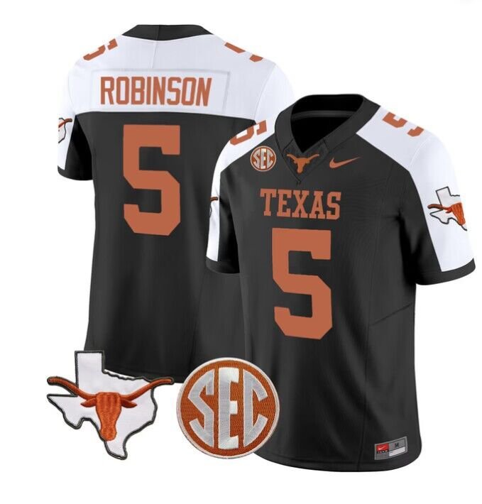 Men's Texas Longhorns Bijan Robinson Black F.U.S.E. State Map & SEC Patch Stitched Jersey