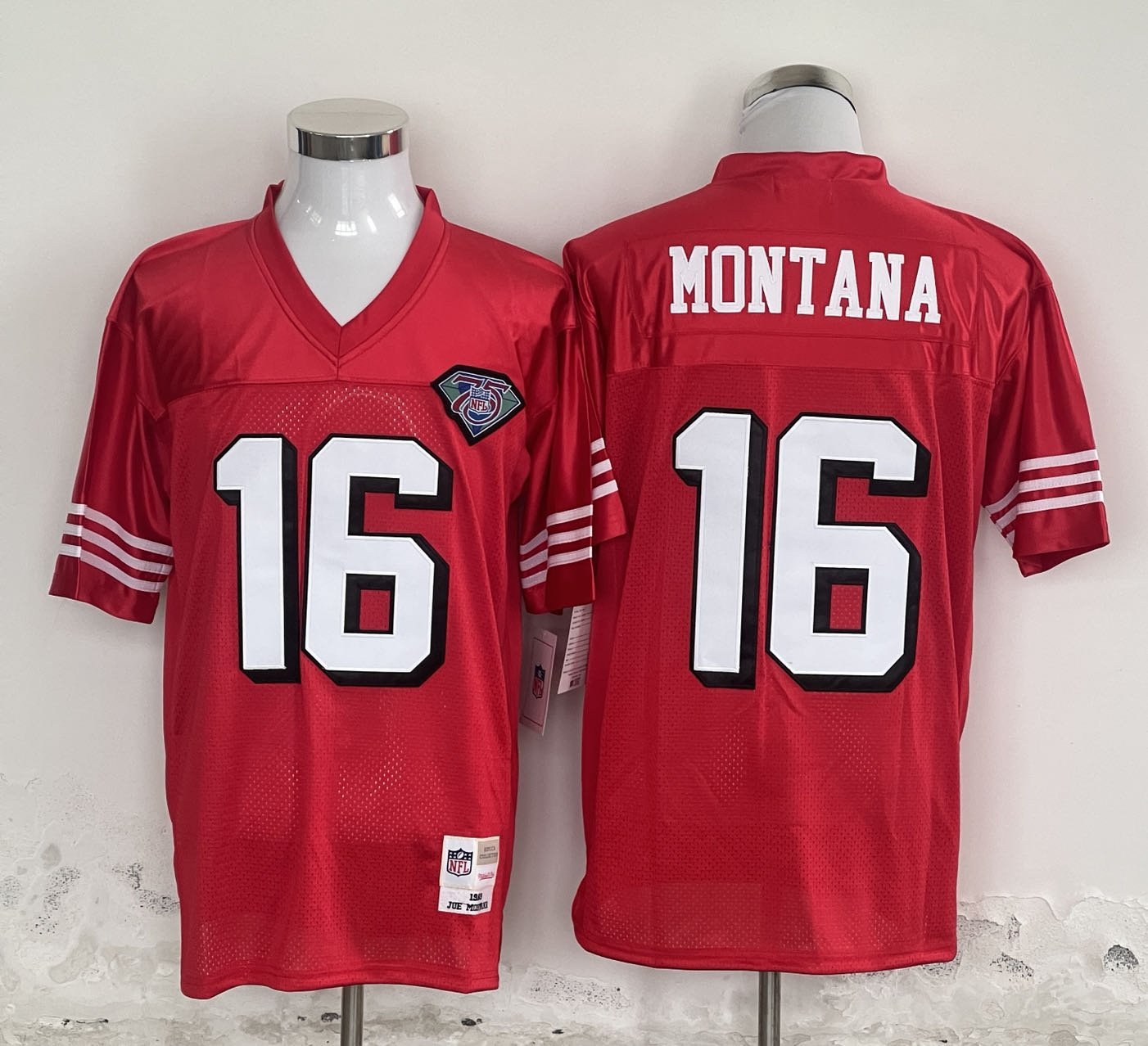 Men's San Francisco 49ers Joe Montana 75TH Red Stitched Jersey