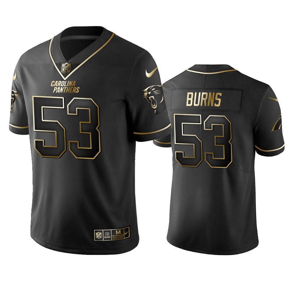 Men & Youth #53 Brian Burns Carolina Panthers Black Golden Edition Jersey