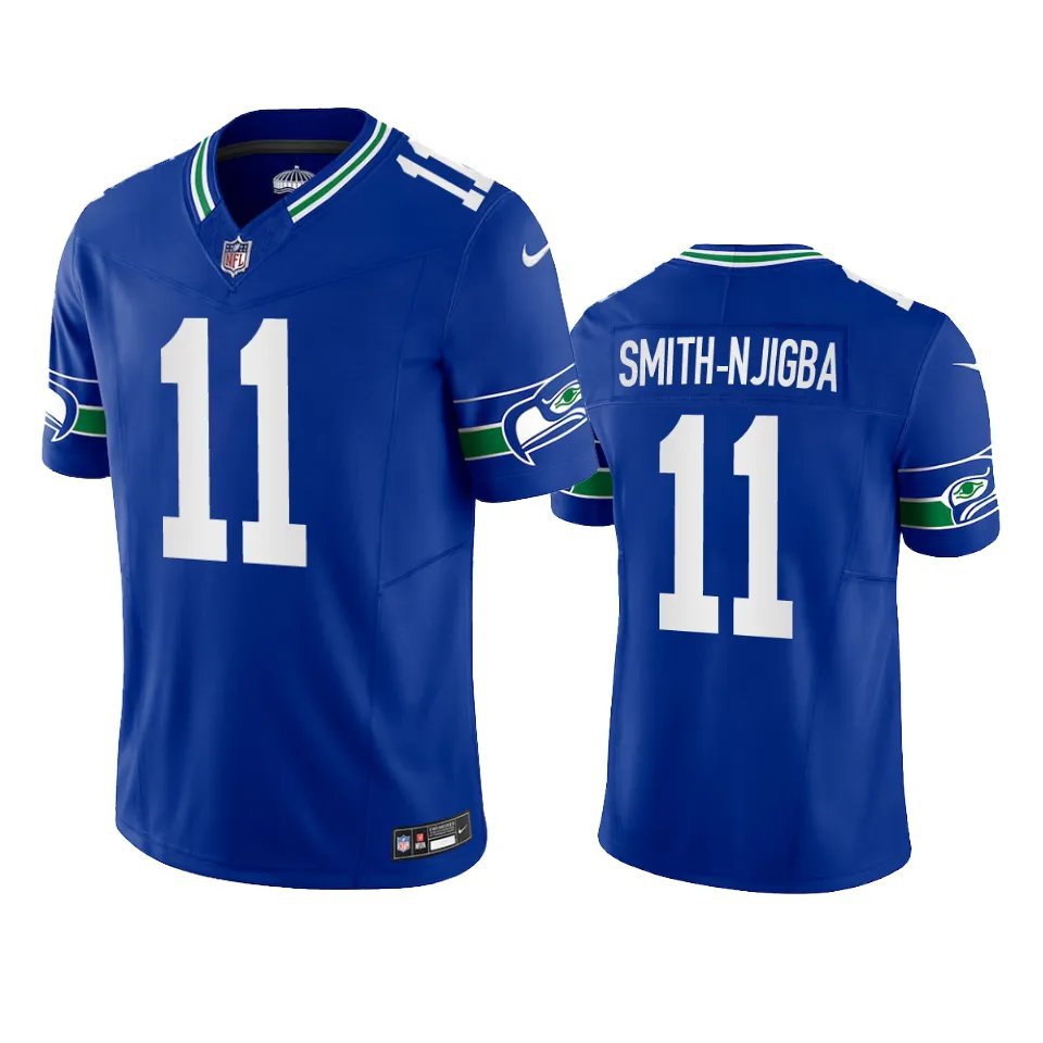 Men & Youth #11 Jaxon Smith-Njigba Seattle Seahawks Royal Throwback F.U.S.E. Limited Jersey