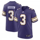 Men & Youth #3 Jordan Addison Minnesota Vikings Game Purple Jersey