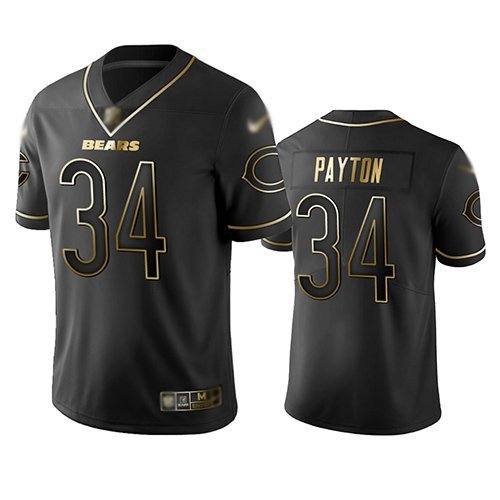 Men & Youth #34 Walter Payton Chicago Bears Black Golden Edition Jersey