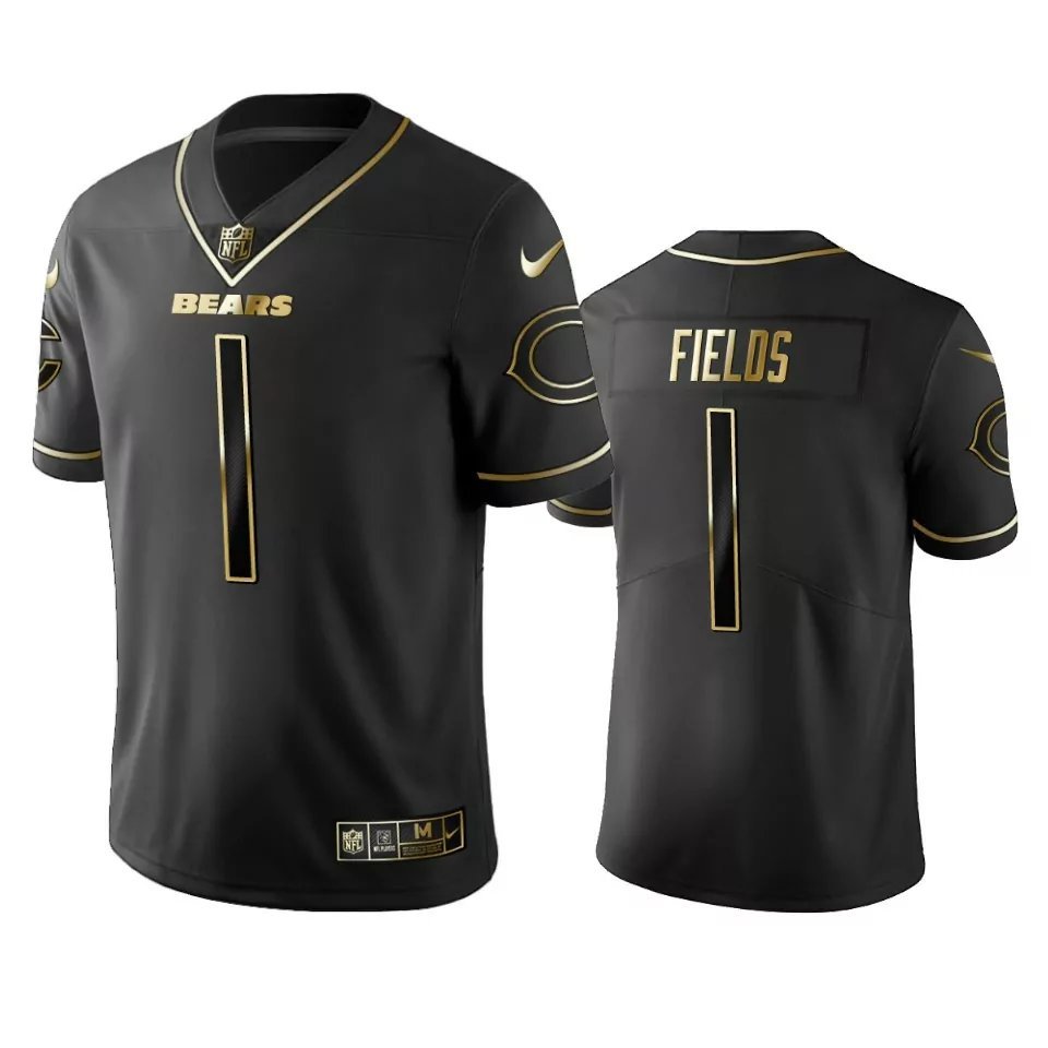 Men & Youth #1 Justin Fields Chicago Bears Black Golden Edition Jersey