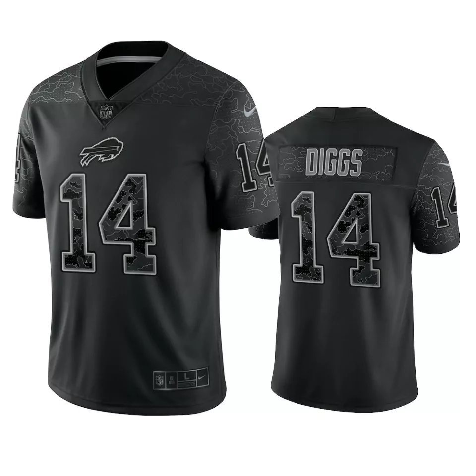 Men & Youth #14 Stefon Diggs Buffalo Bills Black Reflective Limited Jersey