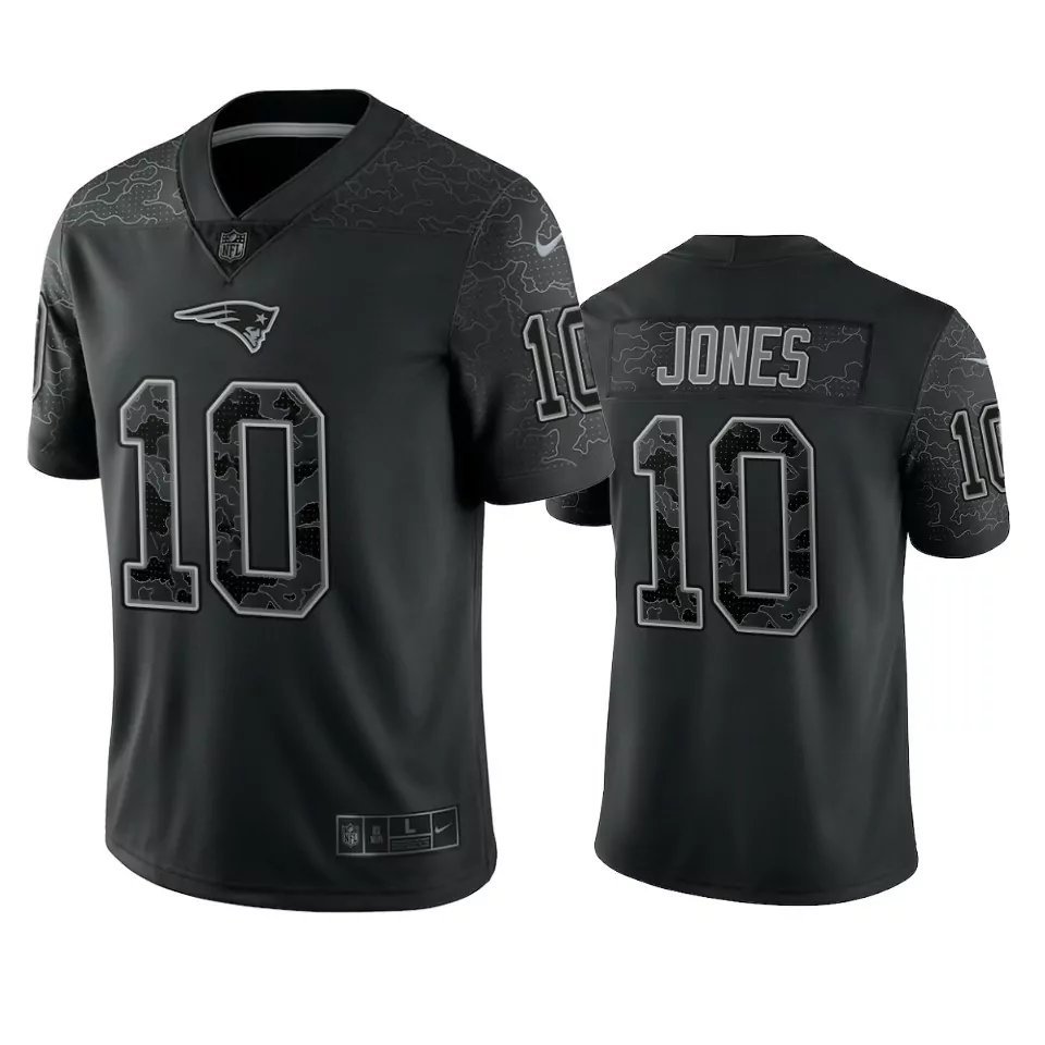 Men & Youth #10 Mac Jones New England Patriots Black Reflective Limited Jersey