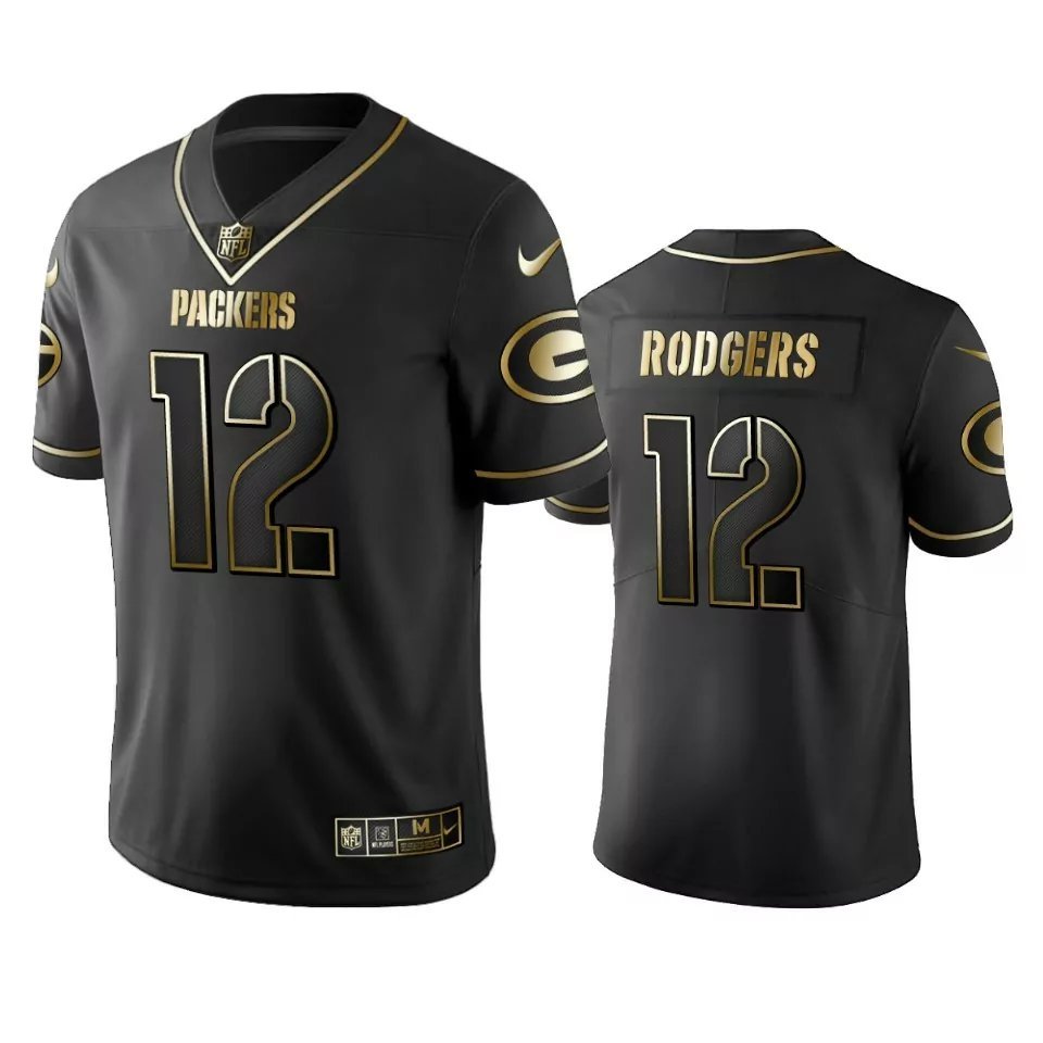Men & Youth #12 Aaron Rodgers Green Bay Packers Black Golden Edition Jersey