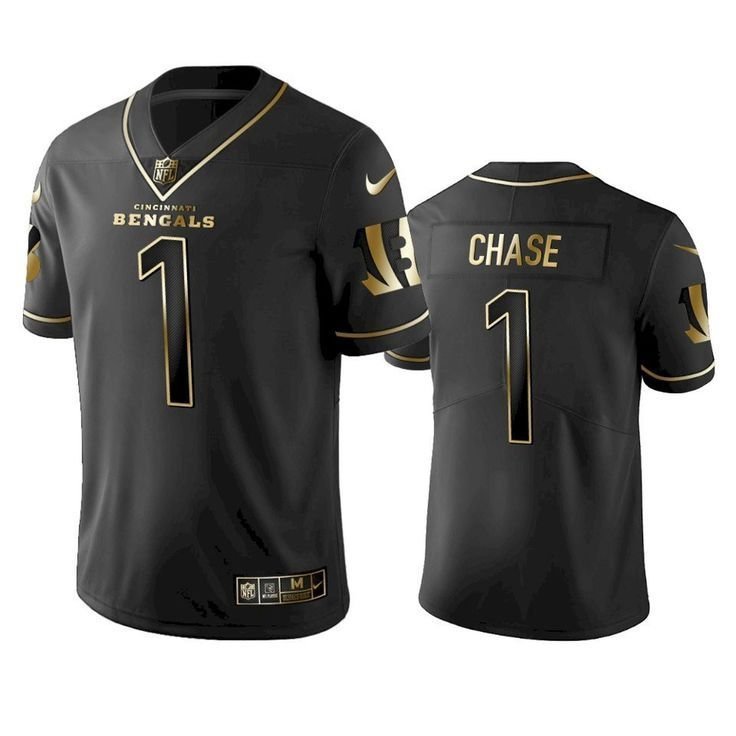 Men & Youth #1 Ja'Marr Chase Cincinnati Black Golden Edition Jersey