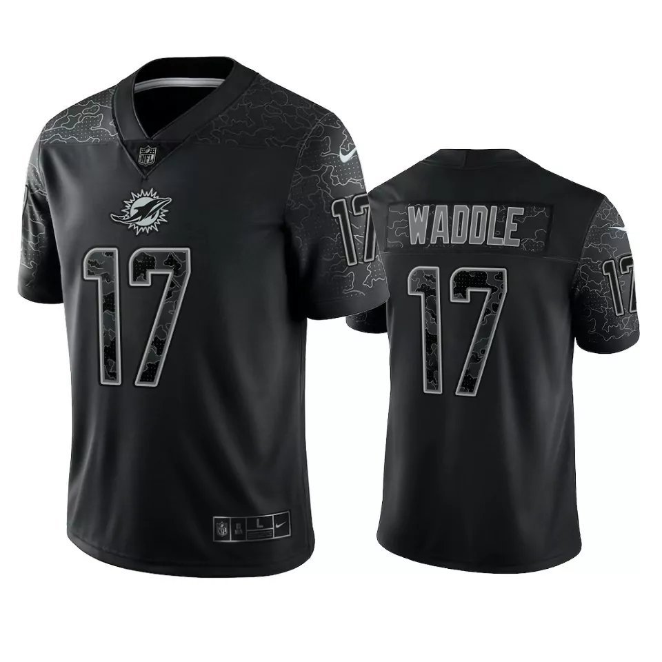 Men & Youth #17 Jaylen Waddle Miami Dolphins Black Reflective Limited Jersey