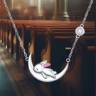 Sterling Silver Bunny on Moon Necklace - Perfect Gift for Rabbit Lovers