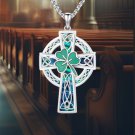 Silver Celtic Shamrock and Knot Cross Necklace with Natural Abalone Shell Silver Celtic Shamrock and Knot Cross Necklace with Natural Abalone Shell
