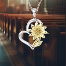 925 Sterling Silver Sunflower Necklace for Women Sunflower Heart Pendant 925 Sterling Silver Sunflower Necklace for Women Sunflower Heart Pendant