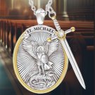 Elegant St. Michael Archangel Necklace - 925 Sterling Silver & Gold Plated Elegant St. Michael Archangel Necklace - 925 Sterling Silver & Gold Plated