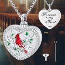 925 Sterling Silver Cardinal Urn Necklace - Heart Shape Memorial Keepsake 925 Sterling Silver Cardinal Urn Necklace - Heart Shape Memorial Keepsake