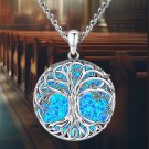 Tree of Life Necklace with Blue Opal Inlay - 925 Sterling Silver