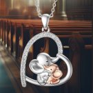Elephant Necklace Love Heart Pendant Necklace 925 Sterling Silver Elephant Necklace Love Heart Pendant Necklace 925 Sterling Silver