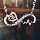 Gold Infinity Heart & Heartbeat Necklace Genuine 925 Sterling Silver Perfect