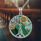 925 Sterling Silver Sunflower Celtic Knot Necklace with Malachite - Perfect Gift 925 Sterling Silver Sunflower Celtic Knot Necklace with Malachite - Perfect Gift