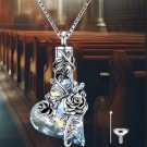 Elegant Sterling Silver Rose Heart Crystal Cremation Necklace - Memorial Jewelry