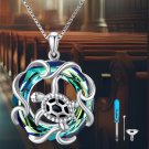 Sterling Silver Sea Turtle Urn Necklace for Ashes with Blue Crystal Sterling Silver Sea Turtle Urn Necklace for Ashes with Blue Crystal