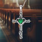 May Birthstone Necklace - Emerald Cross Pendant Sterling Silver May Birthstone Necklace - Emerald Cross Pendant Sterling Silver