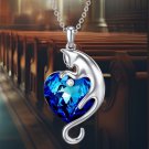 Cat Necklace 925 Sterling Silver Cat Pendant Necklace Embellished with Crystal