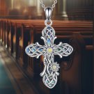 Sunflower Celtic Cross Necklace 925 Sterling Silver Celtic Knot Cross