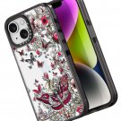 for iPhone 14 Case Cute Aesthetic,Black Girly Shockproof Floral Phone for iPhone 14 Case Cute Aesthetic,Black Girly Shockproof Floral Phone