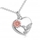 Heart Urn Necklace for Ashes Sterling Silver Hummingbird Daisy Heart Urn