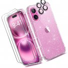 Compatible with iPhone 16 Case Glitter, [5 in 1] with 2X Screen Protector
