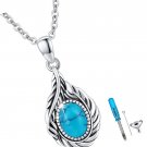 Urn Necklace for Ashes 925 Sterling Silver Turquoise Feather Drop Urn Necklace for Ashes 925 Sterling Silver Turquoise Feather Drop