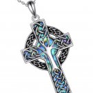 Celtic Cross Necklace Sterling Silver Religious Cross Pendant Abalone Shell Celtic Cross Necklace Sterling Silver Religious Cross Pendant Abalone Shell