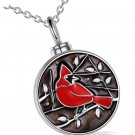 925 Sterling Silver Red Cardinal Urn Necklace for Ashes Cremation Jewelry